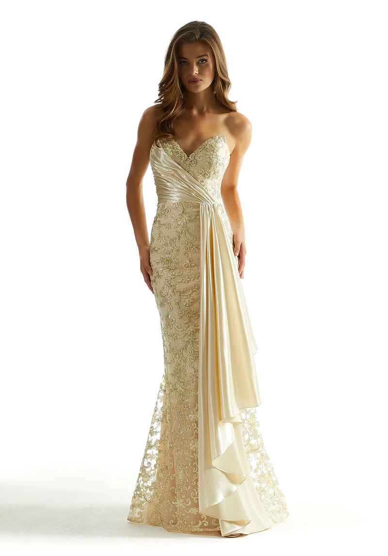 Loverlm champagne gold mermaid sweetheart strapless evening dress front view