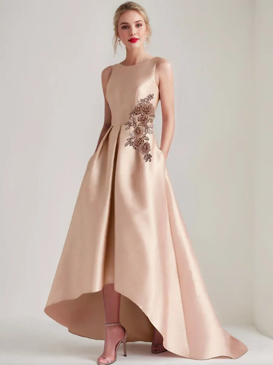 Loverlm champagne high-low mother of the bride dress with floral applique