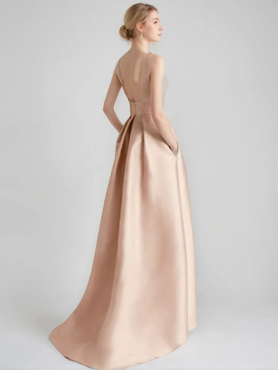 Elegant A-Line Jewel-Neck Sleeveless Zip-Back High-Low Mother of the Bride Dress