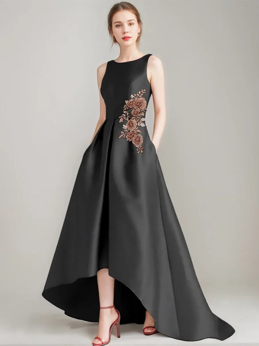 Elegant A-Line Jewel-Neck Sleeveless Zip-Back High-Low Mother of the Bride Dress
