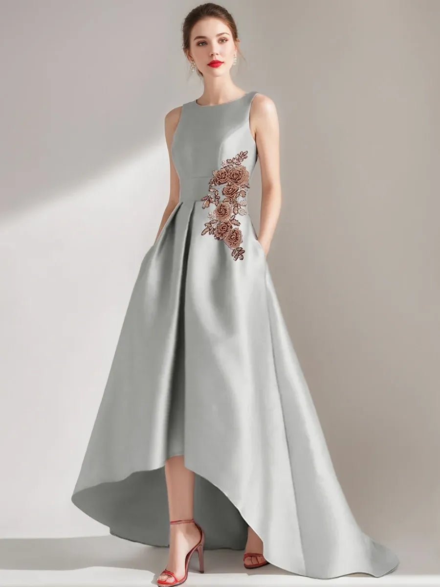 Elegant A-Line Jewel-Neck Sleeveless Zip-Back High-Low Mother of the Bride Dress