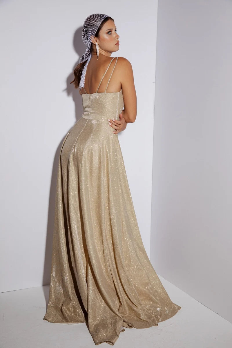 Elegant A-Line Bateau-Neck Sleeveless Low-Back Glitter Floor-Length Prom Dress
