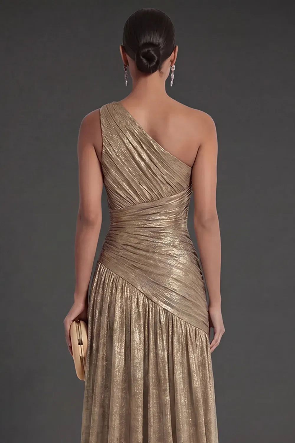 Elegant A-Line One Shoulder Sleeveless Ruched Back Floor Length Evening Dress