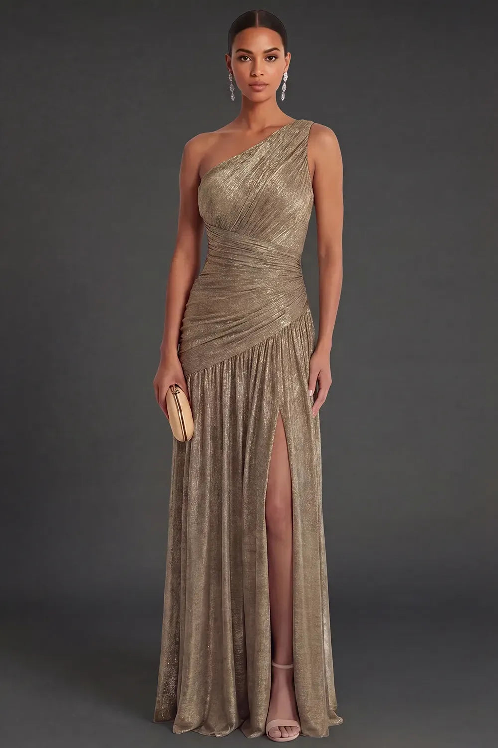 Elegant A-Line One Shoulder Sleeveless Ruched Back Floor Length Evening Dress