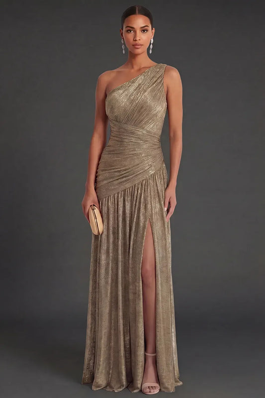 Elegant A-Line One Shoulder Sleeveless Ruched Back Floor Length Evening Dress