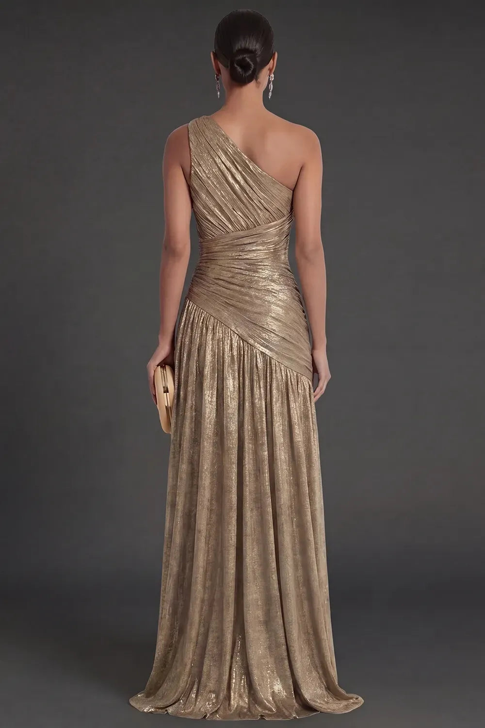 Elegant A-Line One Shoulder Sleeveless Ruched Back Floor Length Evening Dress