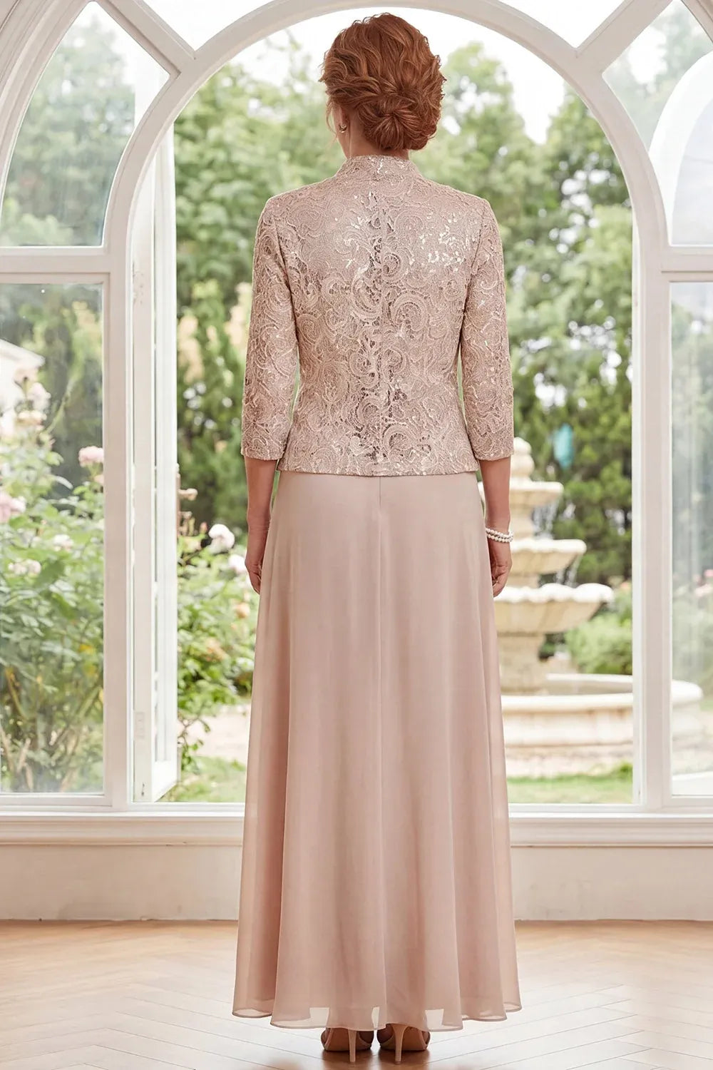 Elegant Lace Chiffon A-Line Scoop-Neck Ankle-Length Mother of the Bride Dress