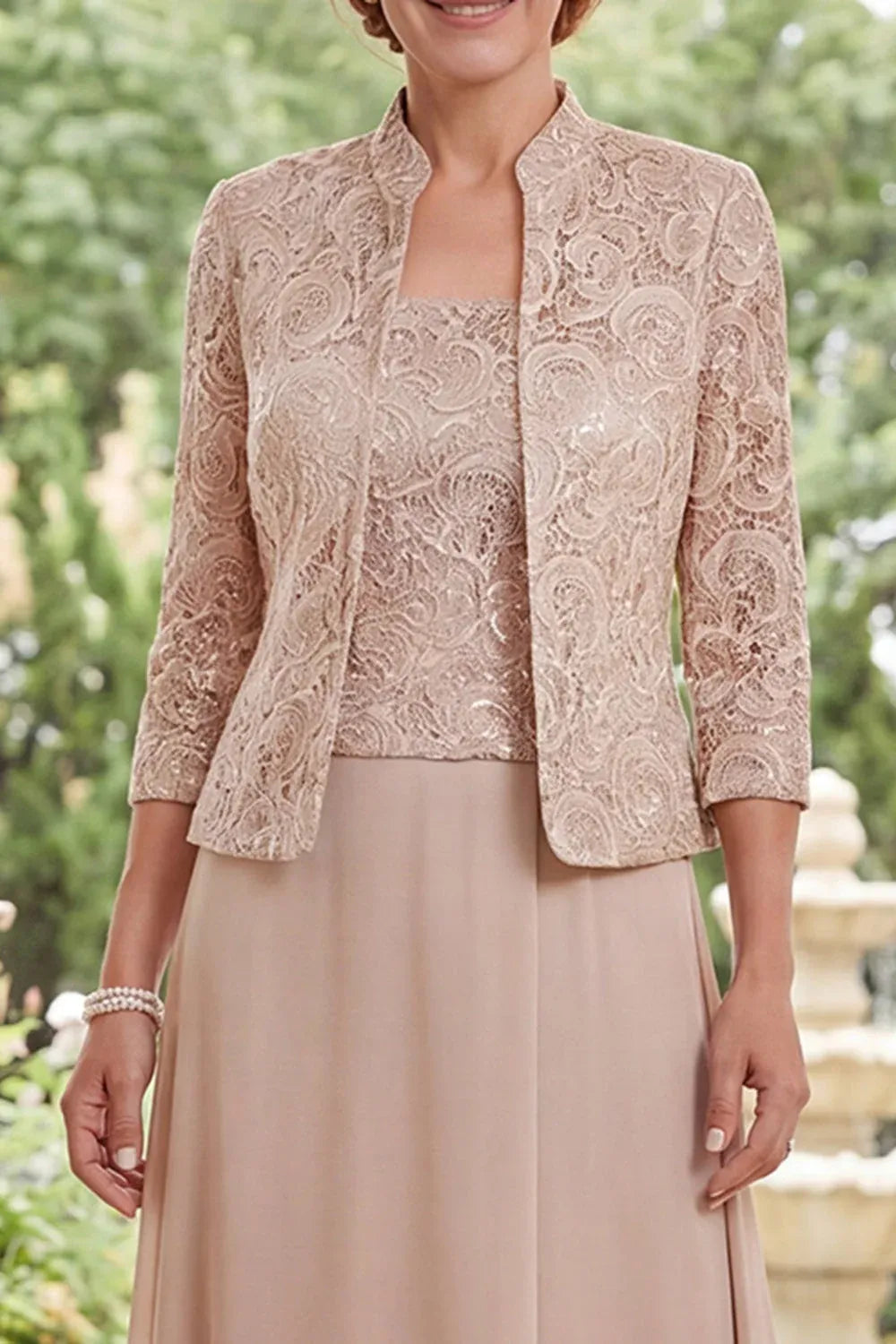 Elegant Lace Chiffon A-Line Scoop-Neck Ankle-Length Mother of the Bride Dress
