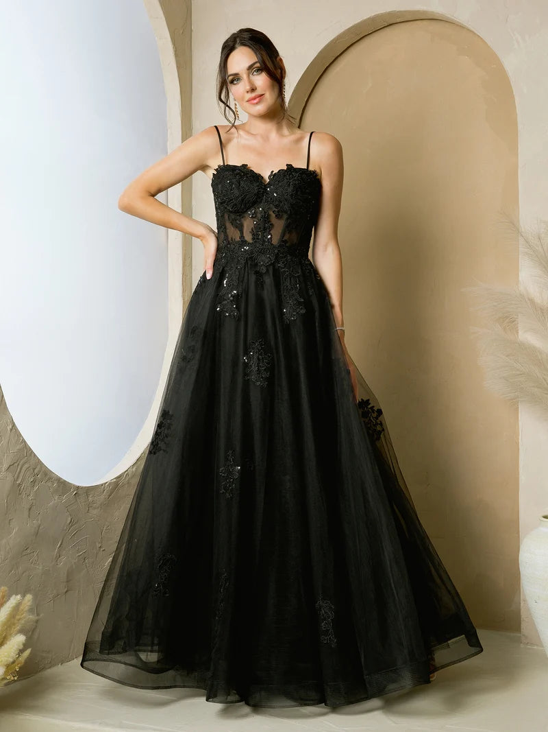 Romantic A-Line Sweetheart Off-Shoulder Lace-Up Tulle Floor-Length Prom Dress