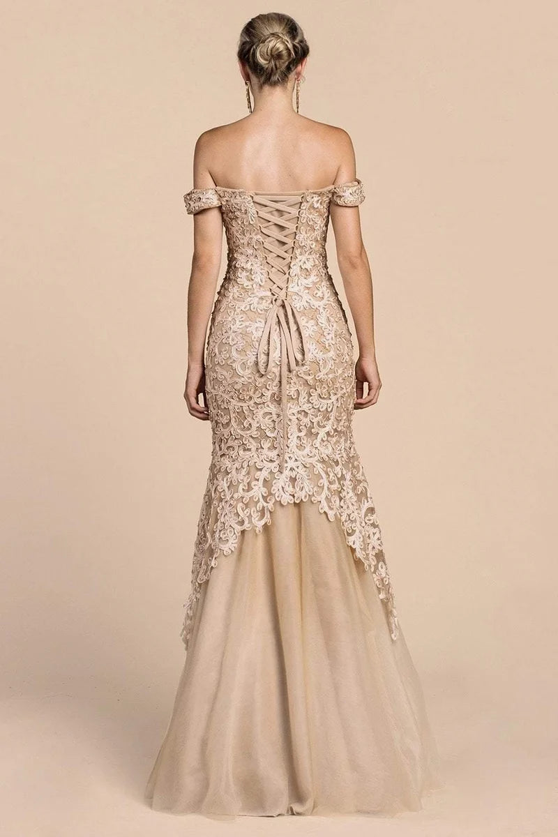 Elegant Lace Mermaid Sweetheart Off-Shoulder Lace-Up Floor-Length Evening Dress