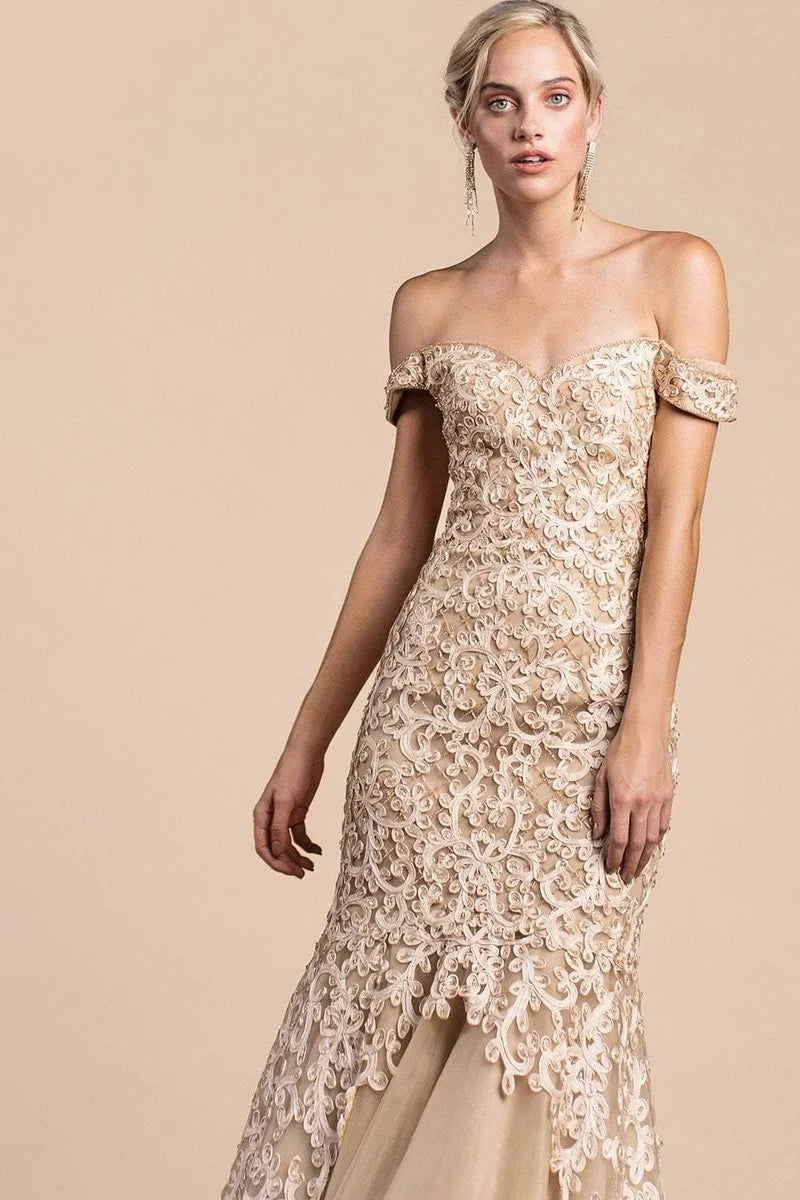 Elegant Lace Mermaid Sweetheart Off-Shoulder Lace-Up Floor-Length Evening Dress