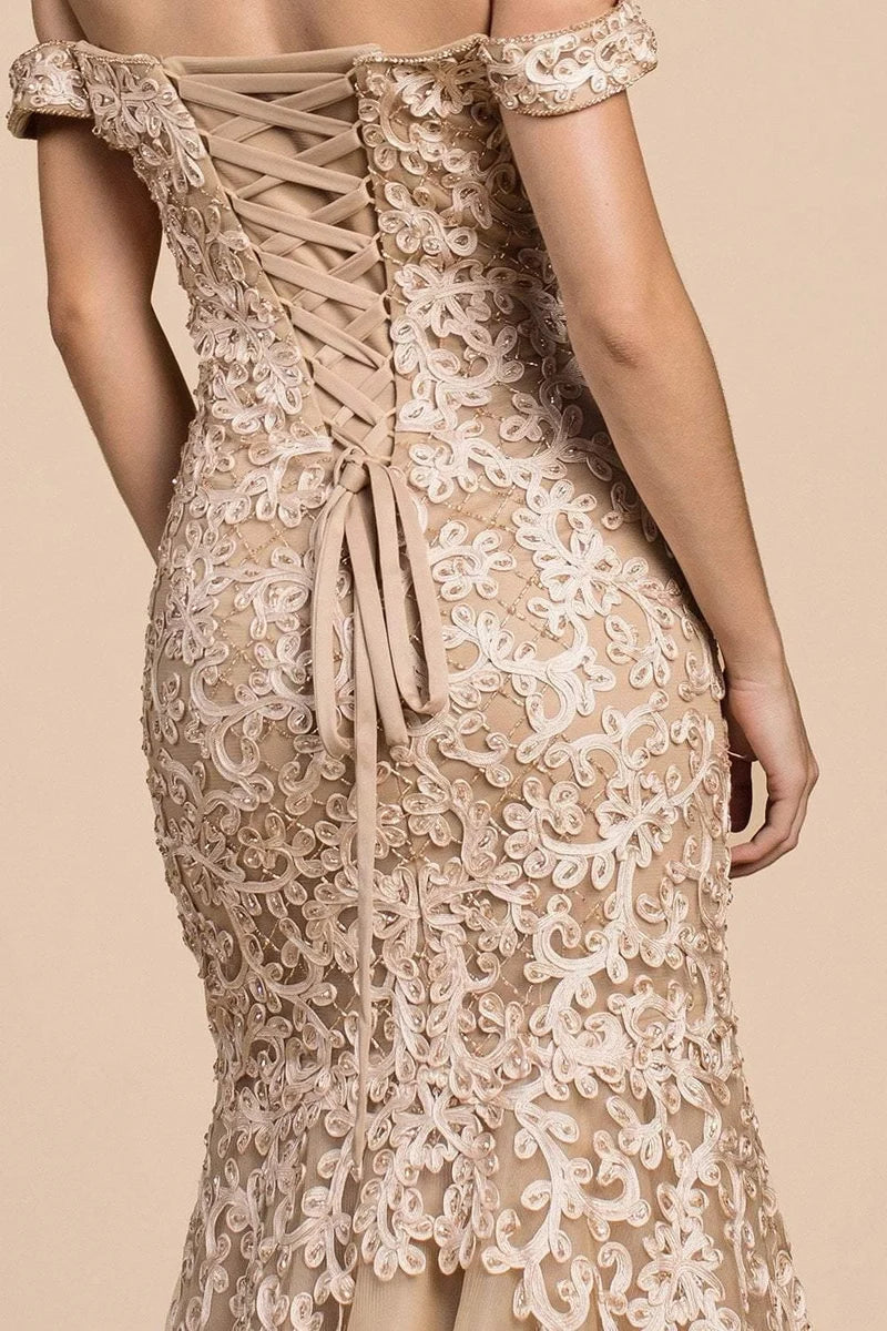 Elegant Lace Mermaid Sweetheart Off-Shoulder Lace-Up Floor-Length Evening Dress