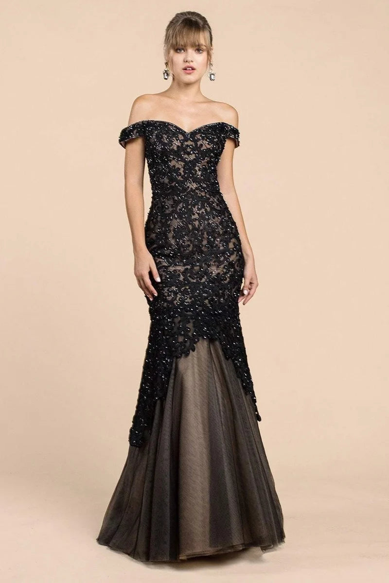 Elegant Lace Mermaid Sweetheart Off-Shoulder Lace-Up Floor-Length Evening Dress
