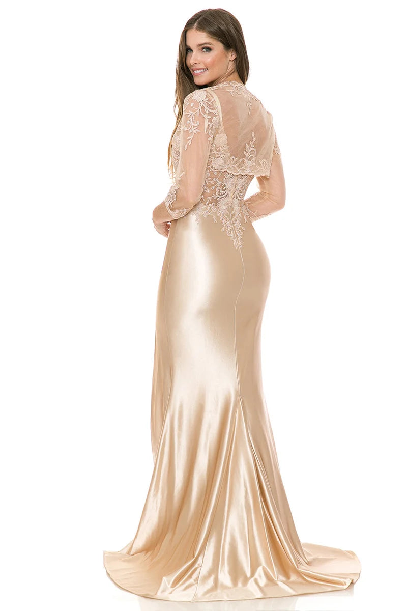 Elegant Sheath Sweetheart Three-Quarter-Sleeve Illusion-Back Floor-Length Mother of the Bride Dress