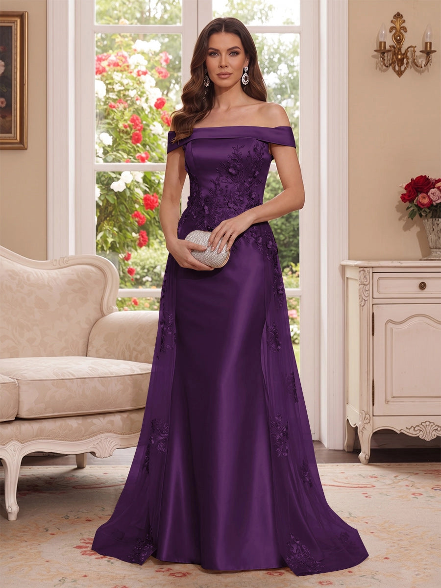 Elegant A-Line Off-Shoulder Sleeveless Zip-Back Floor-Length Mother of the Bride Dress