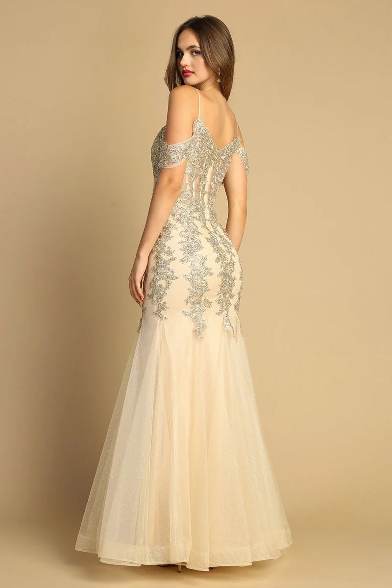 Elegant Mermaid Sweetheart Spaghetti-Strap Off-Shoulder Low-Back Floor-Length Prom Dress