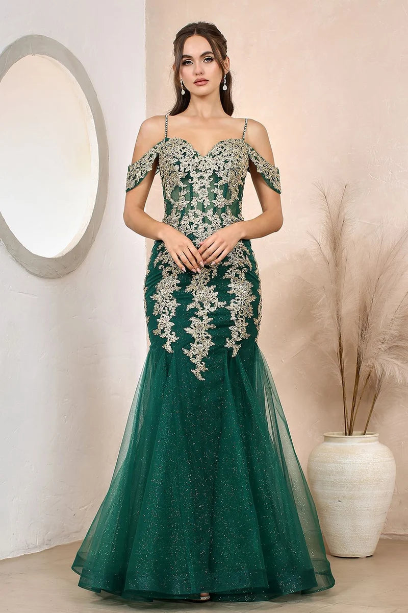 Elegant Mermaid Sweetheart Spaghetti-Strap Off-Shoulder Low-Back Floor-Length Prom Dress