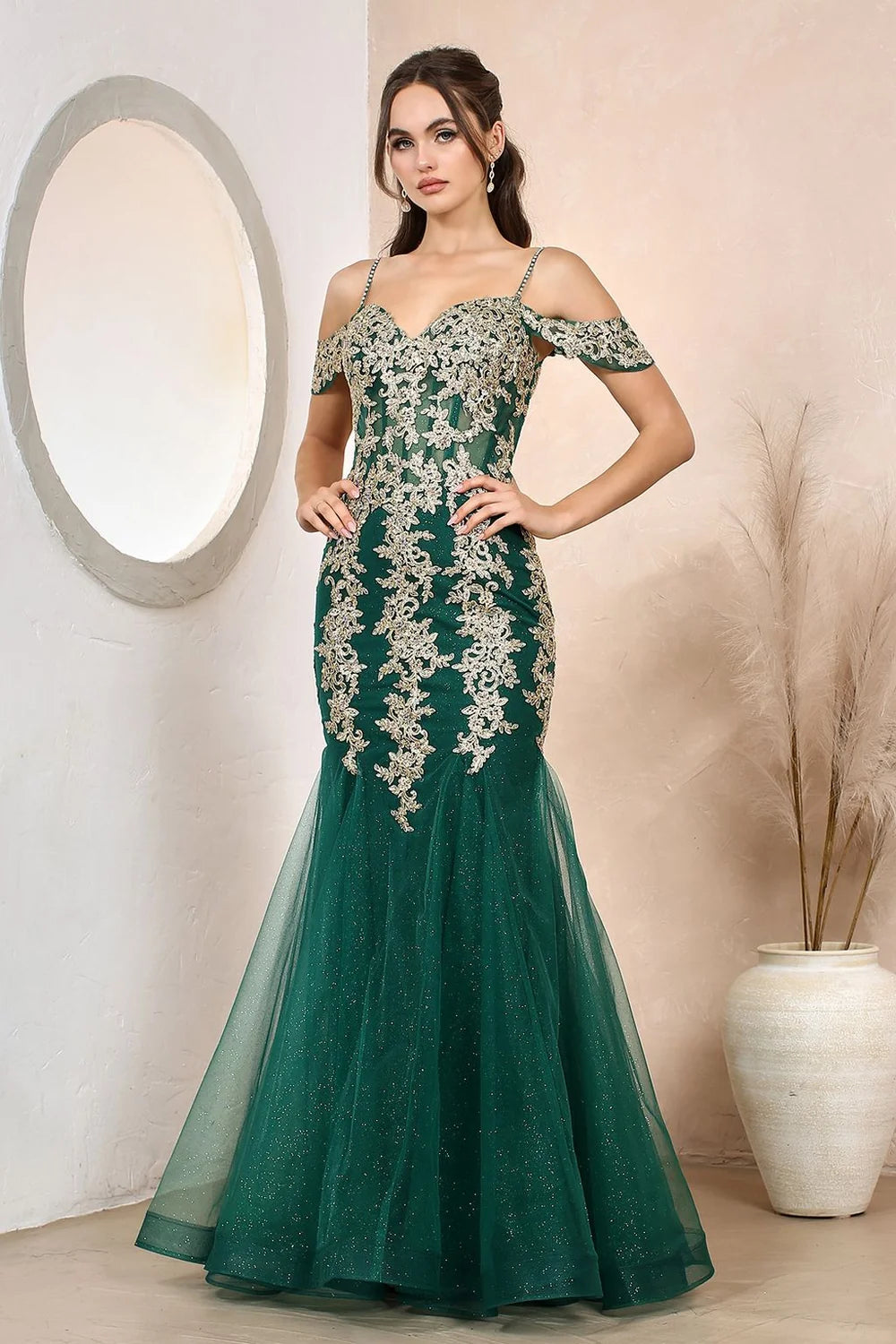 Elegant Mermaid Sweetheart Spaghetti-Strap Off-Shoulder Low-Back Floor-Length Prom Dress