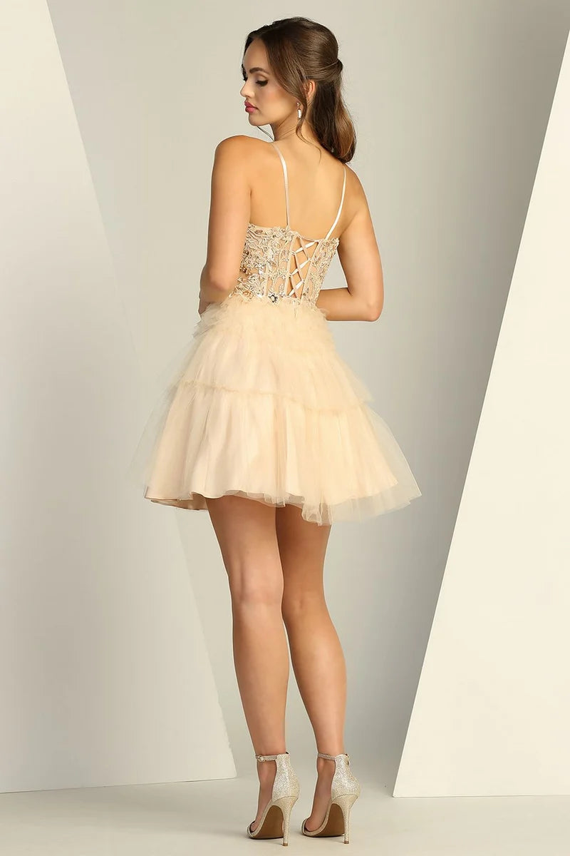 Romantic A-Line Sweetheart Spaghetti-Strap Lace-Up Tulle Mini Homecoming Dress