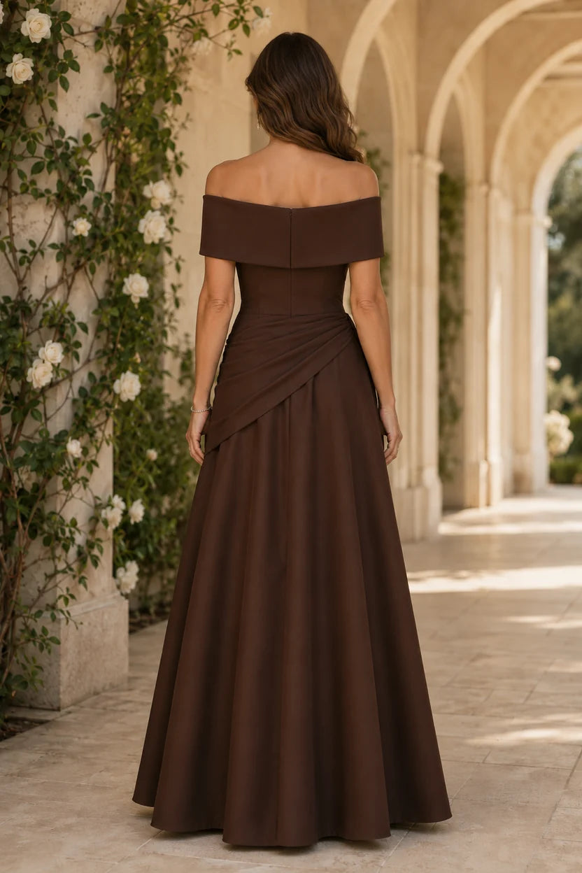 Elegant A-Line Off Shoulder Crepe Mother of the Bride Dress