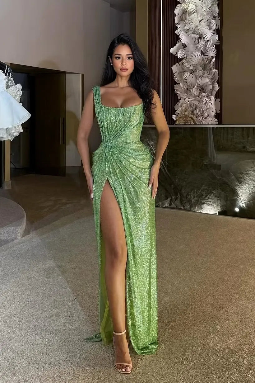 Glamorous Sheath One-Shoulder Sleeveless Draped Floor-Length Evening Dress
