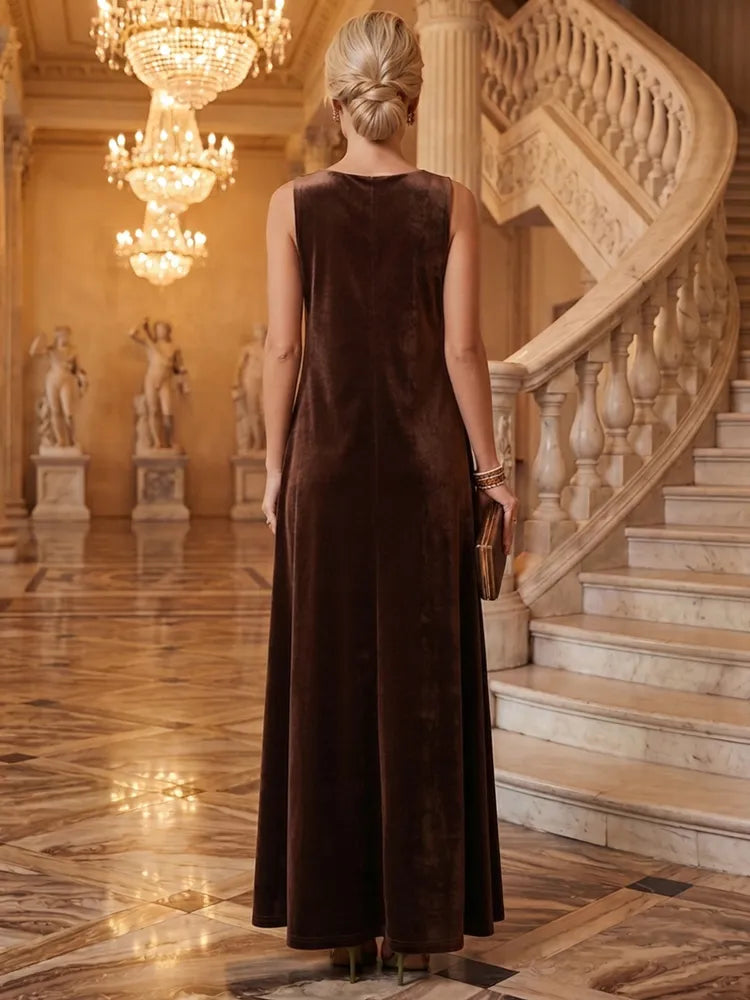Elegant A-Line Bateau Neck Sleeveless Velvet Floor-Length Mother of the Bride Dress