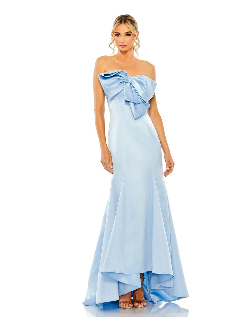 Glamorous Mermaid Strapless Bow Zip-Back High-Low Prom Dress