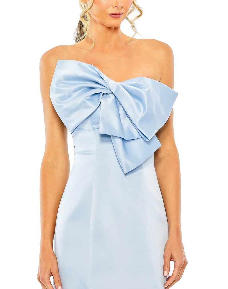 Glamorous Mermaid Strapless Bow Zip-Back High-Low Prom Dress