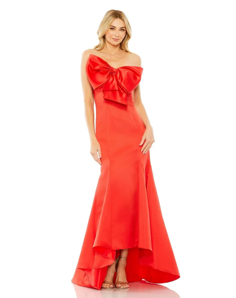 Glamorous Mermaid Strapless Bow Zip-Back High-Low Prom Dress