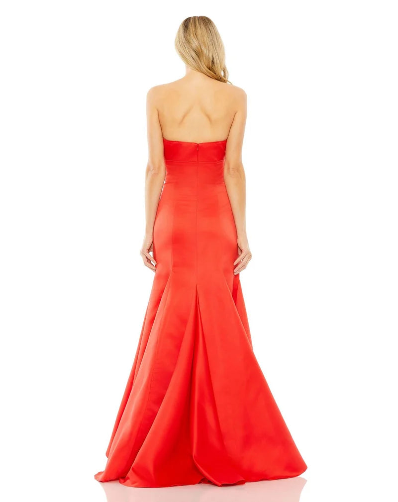 Glamorous Mermaid Strapless Bow Zip-Back High-Low Prom Dress