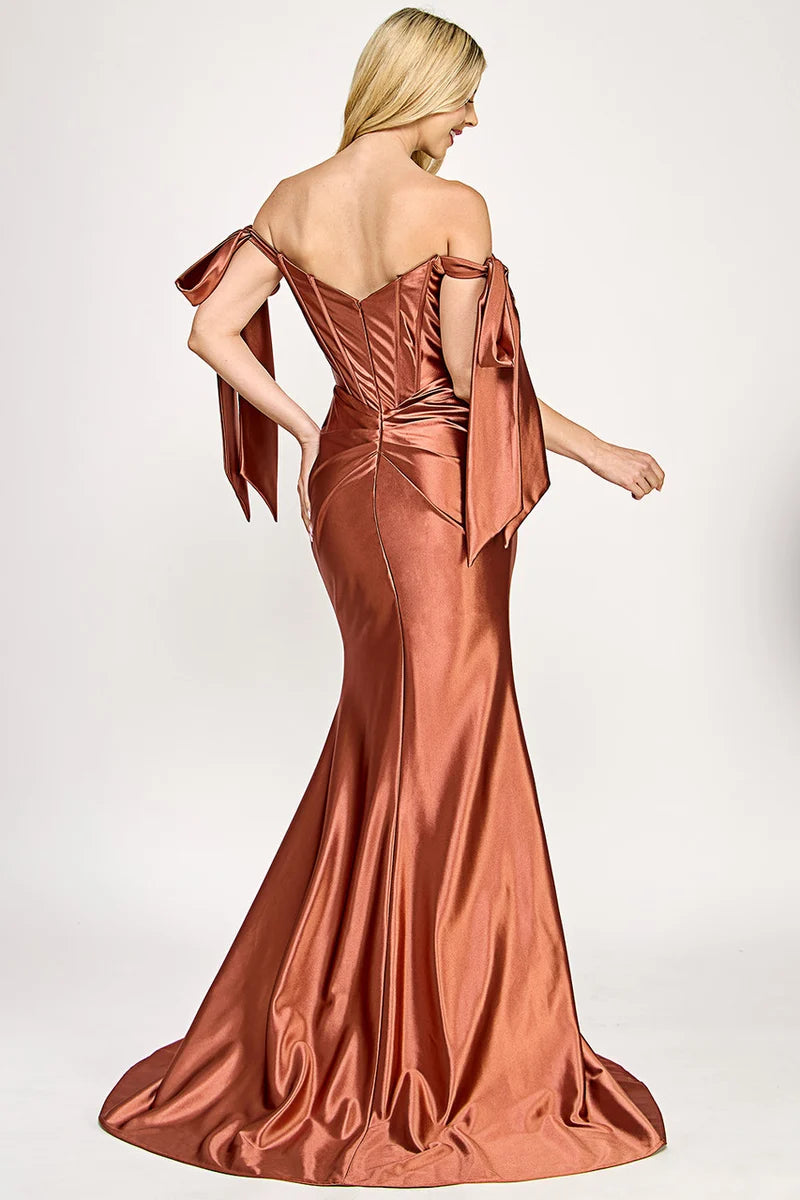 Elegant Satin Mermaid Sweetheart Off-Shoulder V-Back Floor-Length Prom Dress