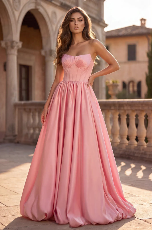 Loverlm coral pink strapless sweetheart A-line prom dress front