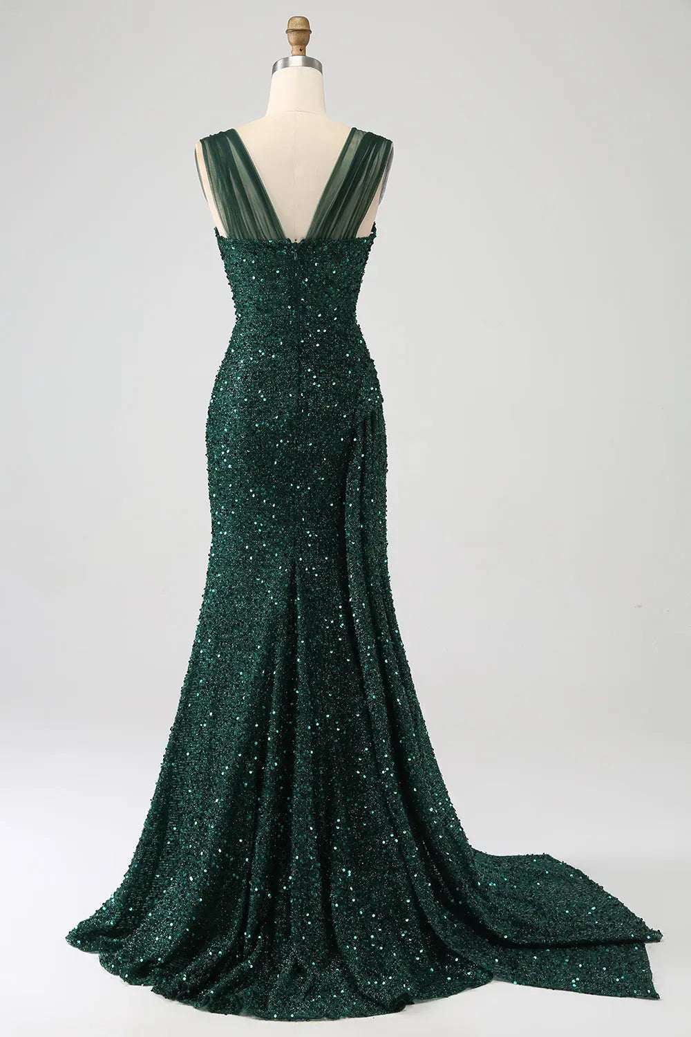 Glamorous Mermaid Sweetheart Sleeveless V-Back Sequin Slit Train Prom Dress