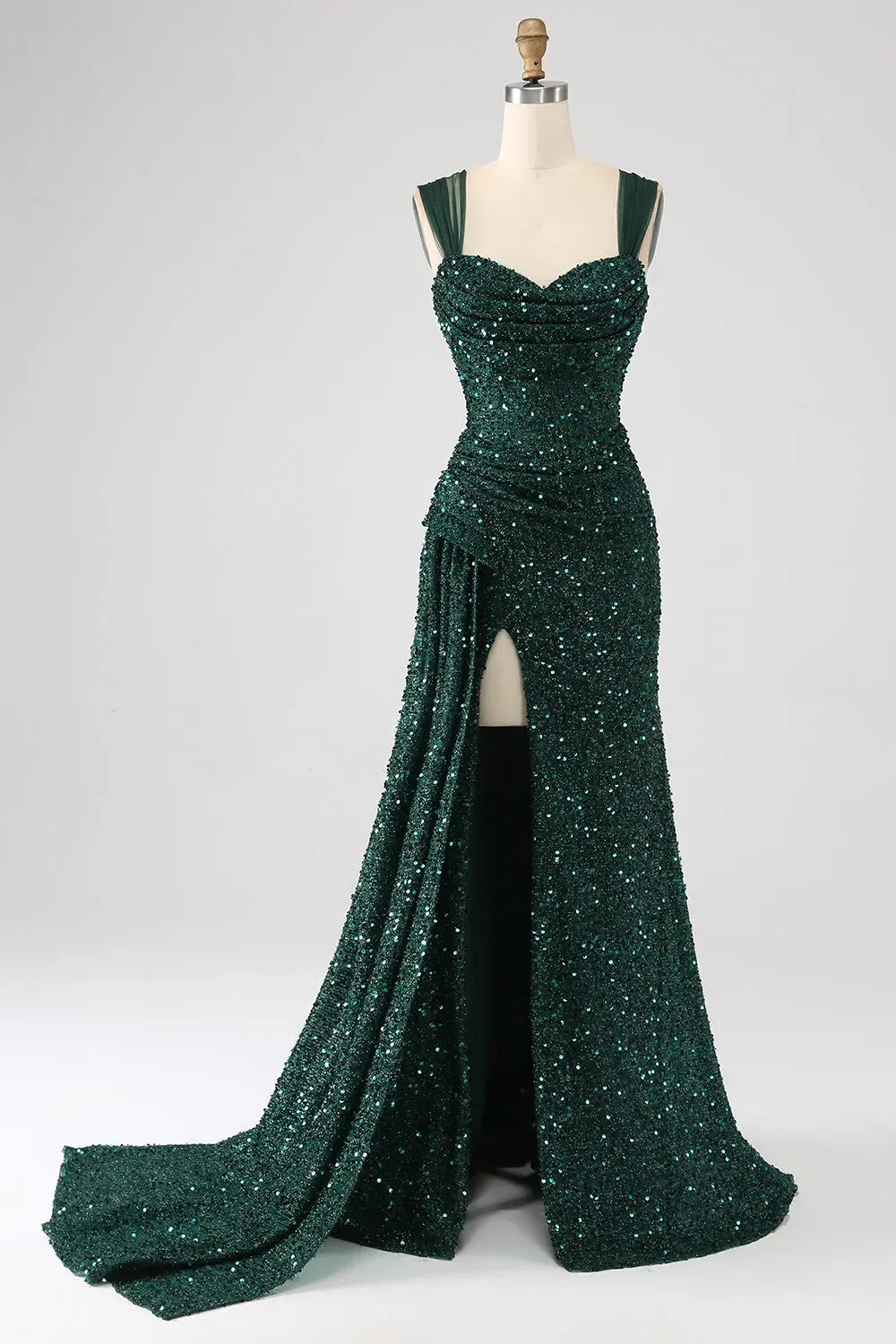 Glamorous Mermaid Sweetheart Sleeveless V-Back Sequin Slit Train Prom Dress