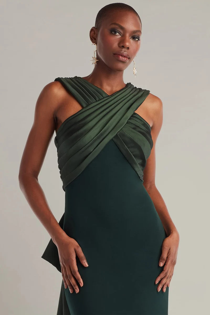 Elegant Column High Neck Sleeveless V-Back Floor-Length Evening Dress