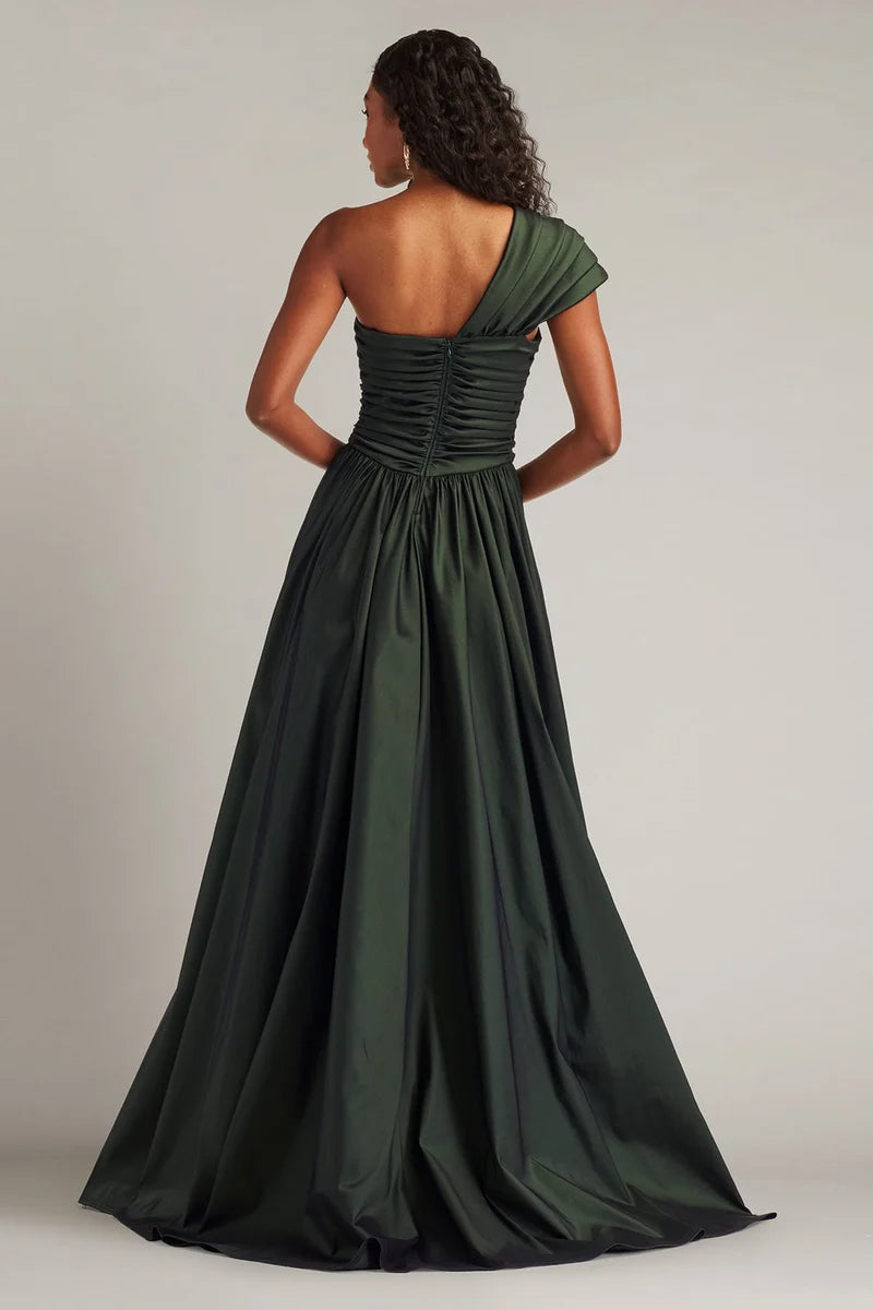 Elegant A-Line Sweetheart One-Shoulder Ruched Zipper-Back Floor-Length Wedding Guest Dress
