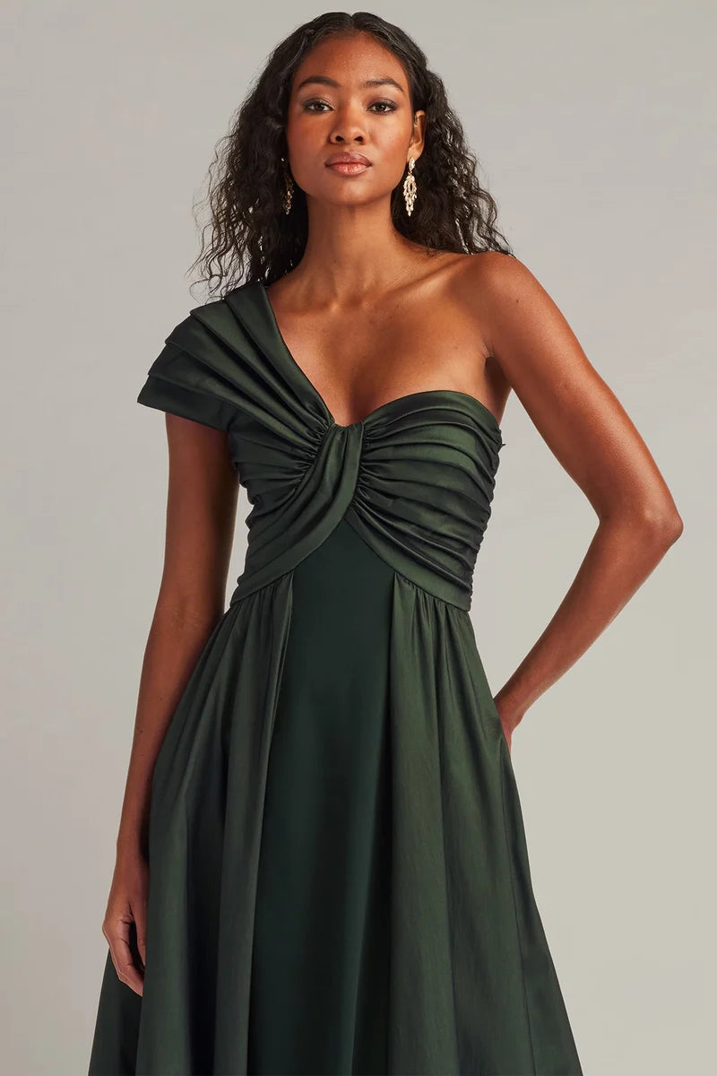 Elegant A-Line Sweetheart One-Shoulder Ruched Zipper-Back Floor-Length Wedding Guest Dress