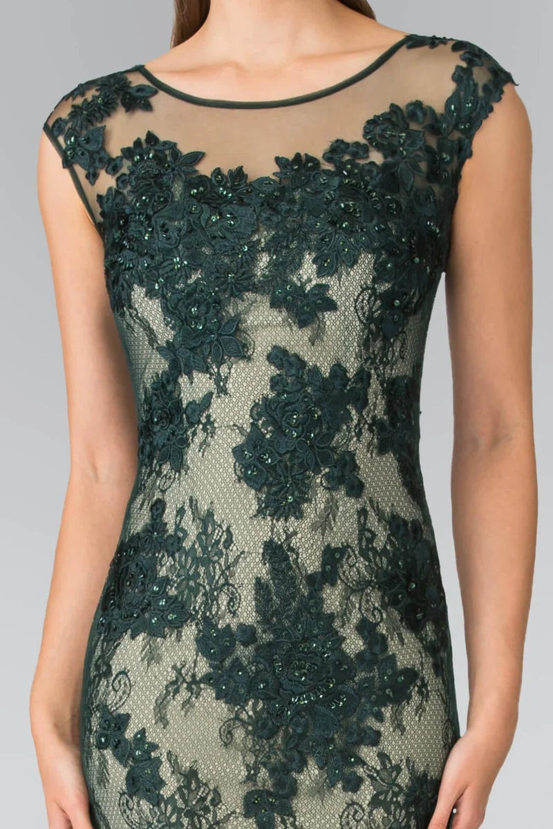 Elegant Mermaid Illusion-Neck Sleeveless Sheer-Back Floor-Length Evening Dress