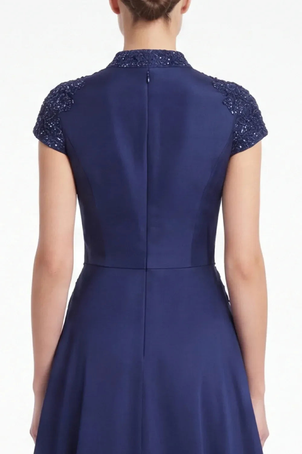 Regal Lace-Accented A-Line V-Neck Cap-Sleeve Zipper-Back Floor-Length Mother of the Bride Dress