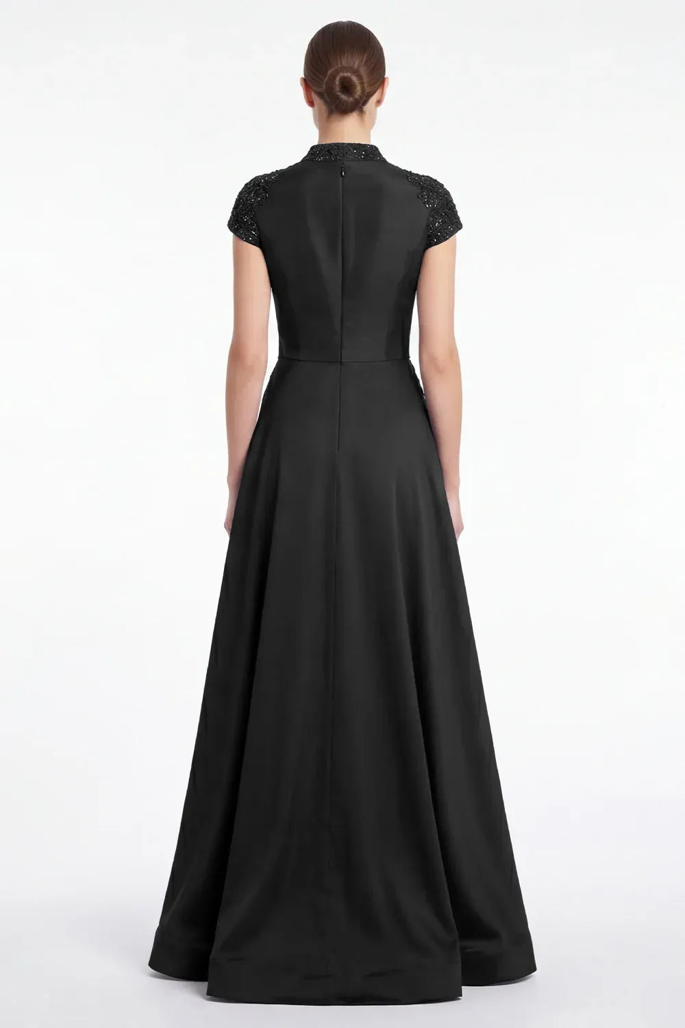 Regal Lace-Accented A-Line V-Neck Cap-Sleeve Zipper-Back Floor-Length Mother of the Bride Dress