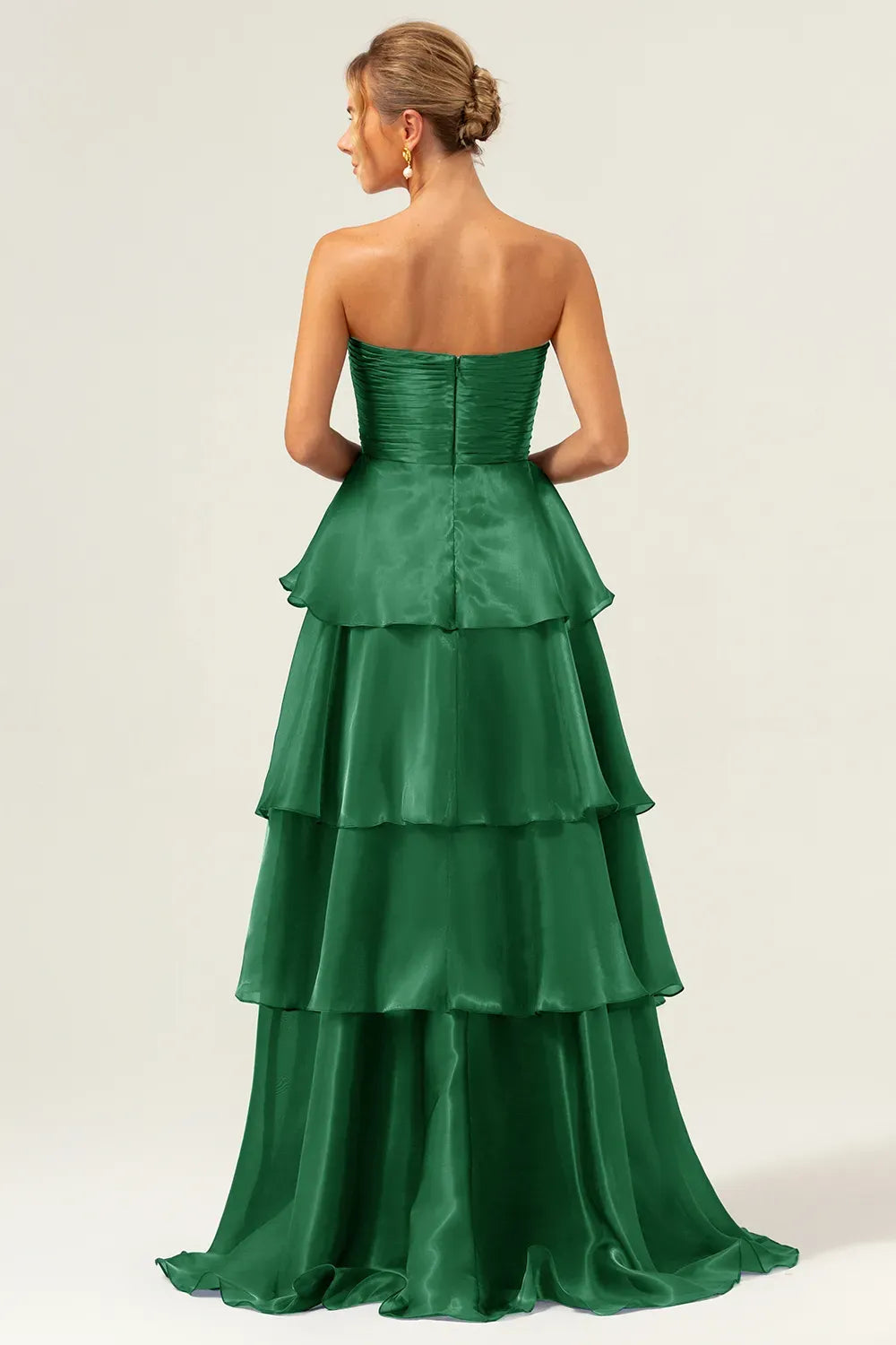 Elegant A-Line Strapless Straight Neck Zipper Tiered Floor Length Prom Dress
