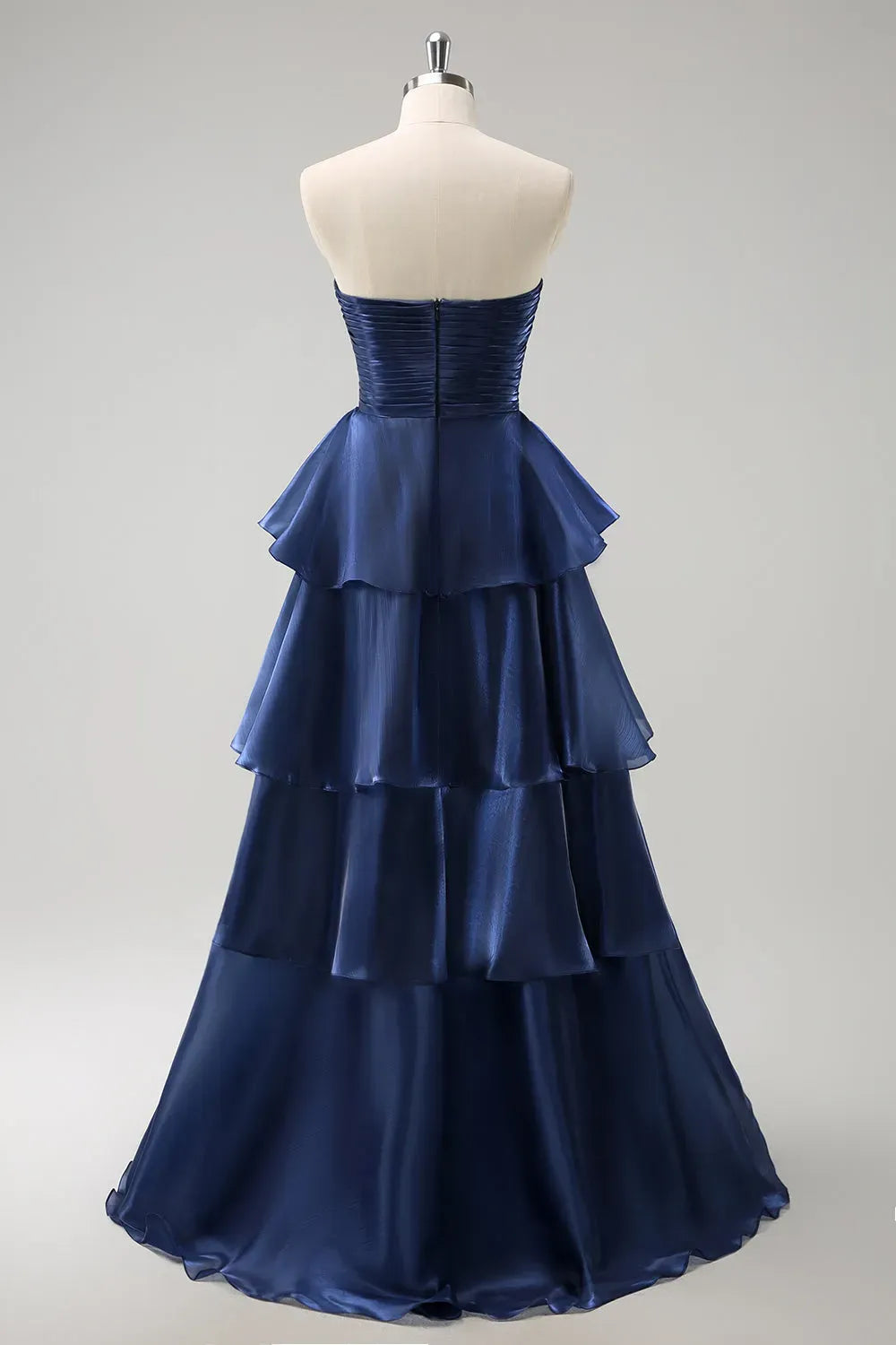 Elegant A-Line Strapless Straight Neck Zipper Tiered Floor Length Prom Dress