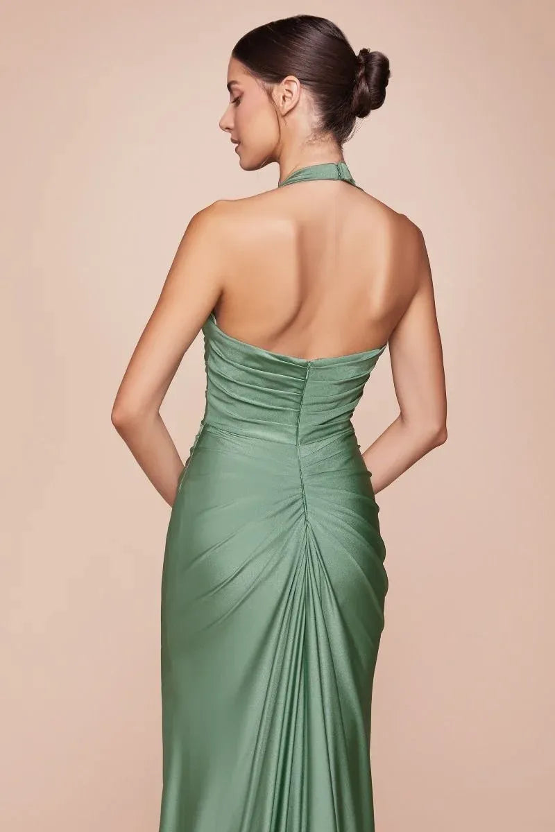 Elegant Sheath Cowl Neck Halter Open Back Floor-Length Evening Dress