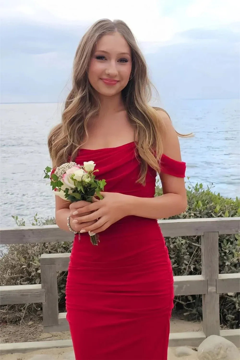 Elegant Sheath Off-Shoulder Short-Sleeve Lace-Up Floor-Length Prom Dress