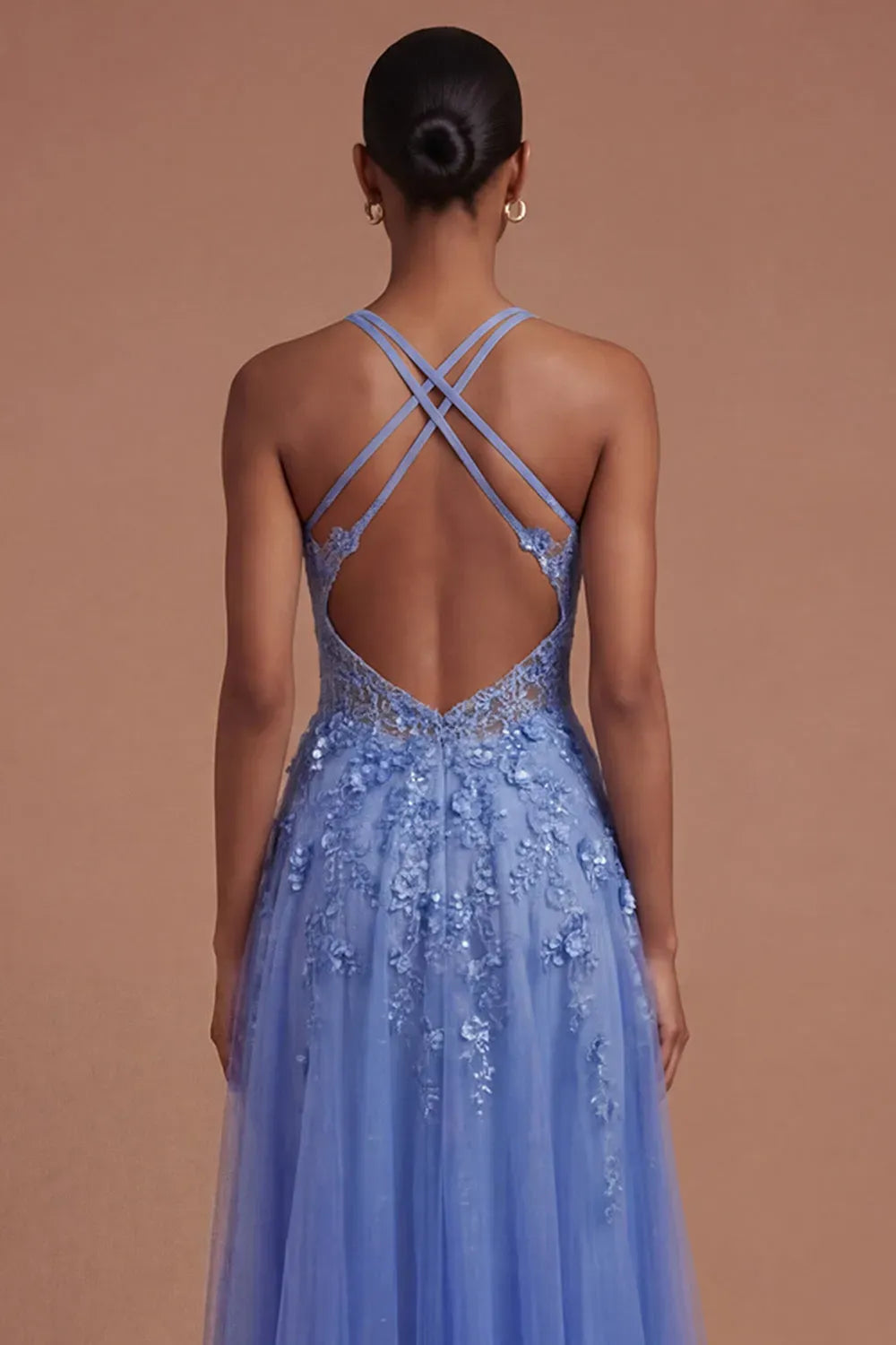Elegant A-Line High-Neck Sleeveless Criss-Cross Back Floor-Length Prom Dress
