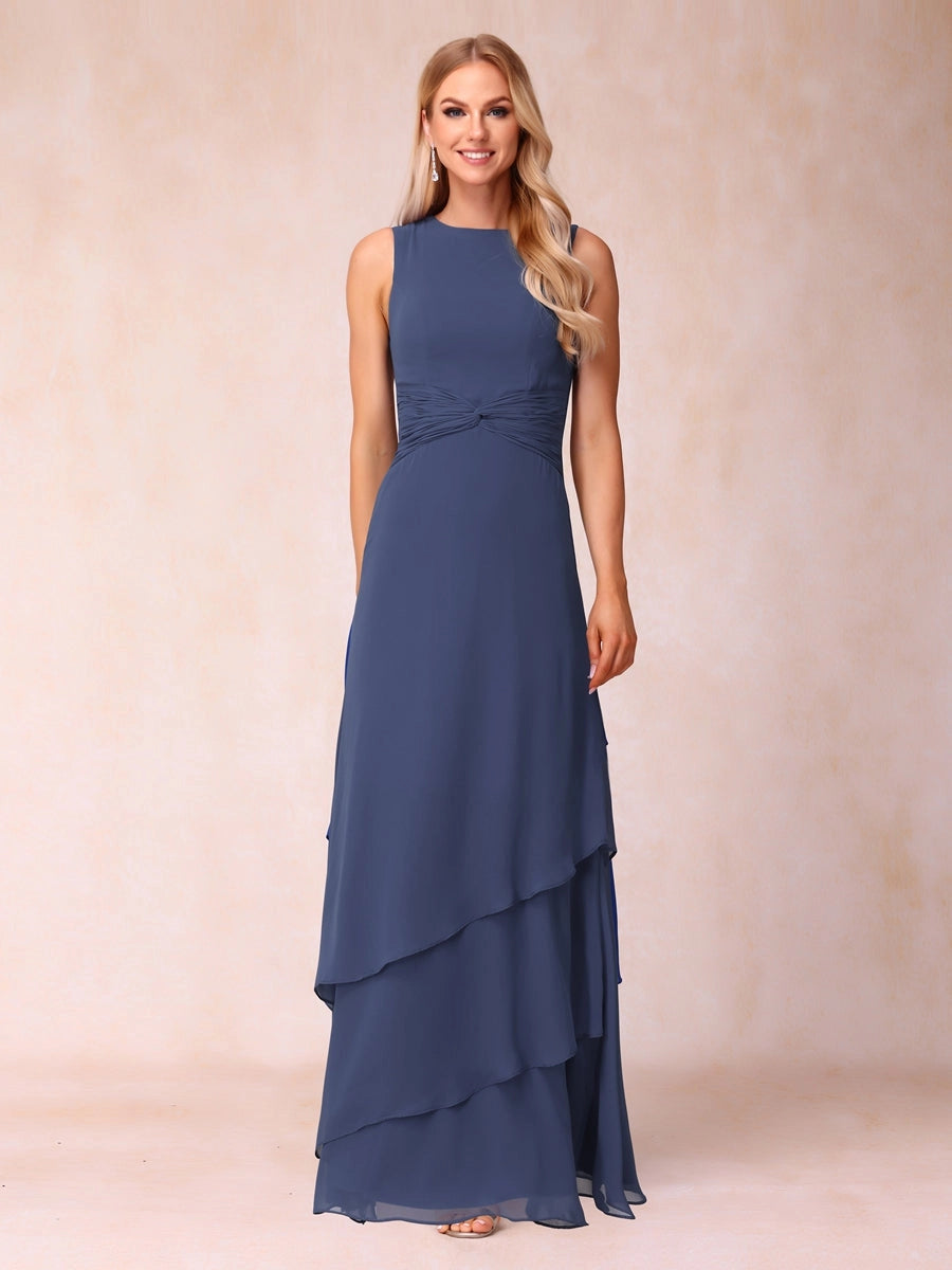 Elegant A-Line Round-Neck Three-Quarter-Sleeve Jacket Floor-Length Mother of the Bride Dress