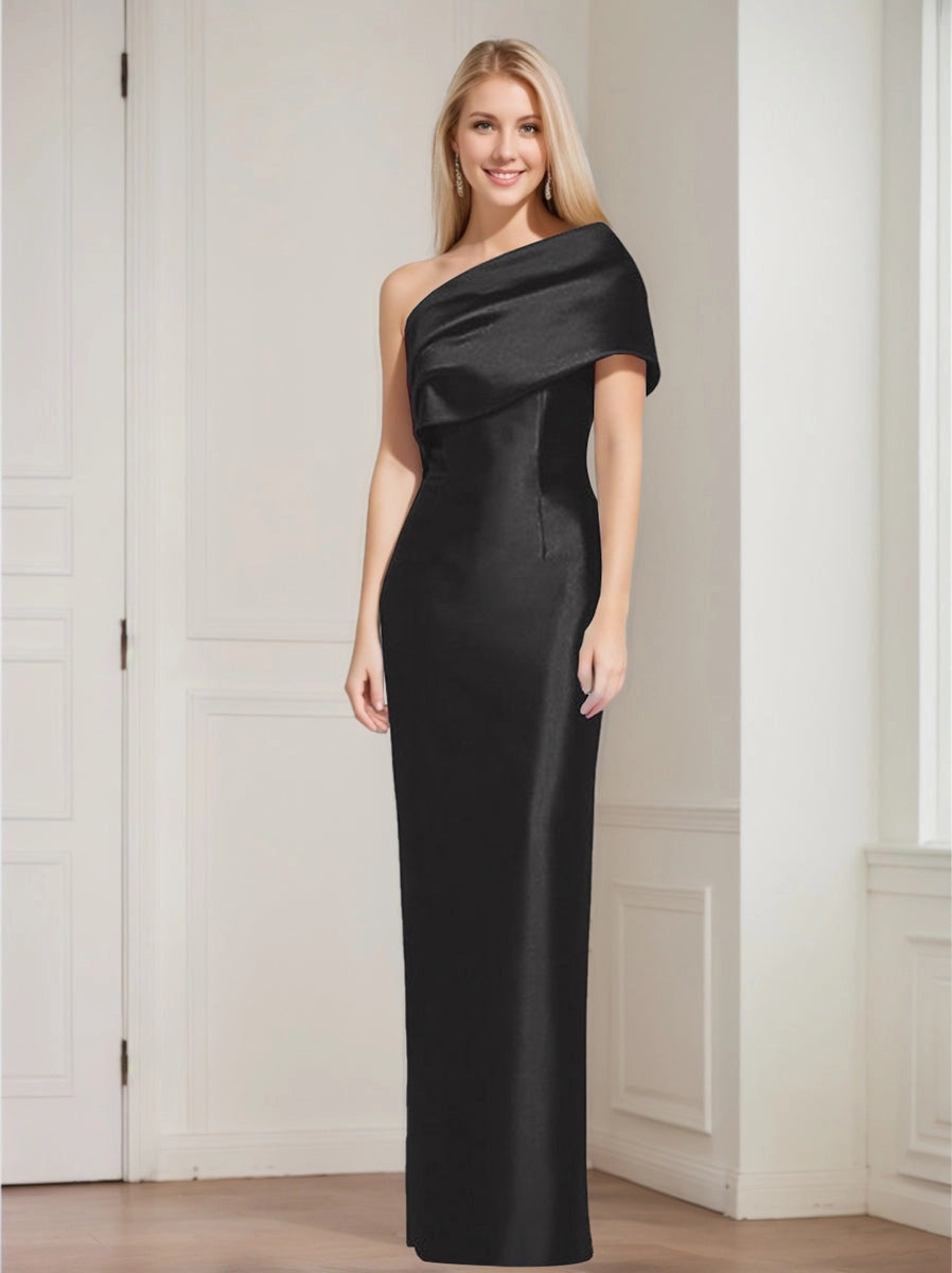 Elegant Sheath One Shoulder Sleeveless Bow Back Slit Floor Length Mother of the Bride Dress