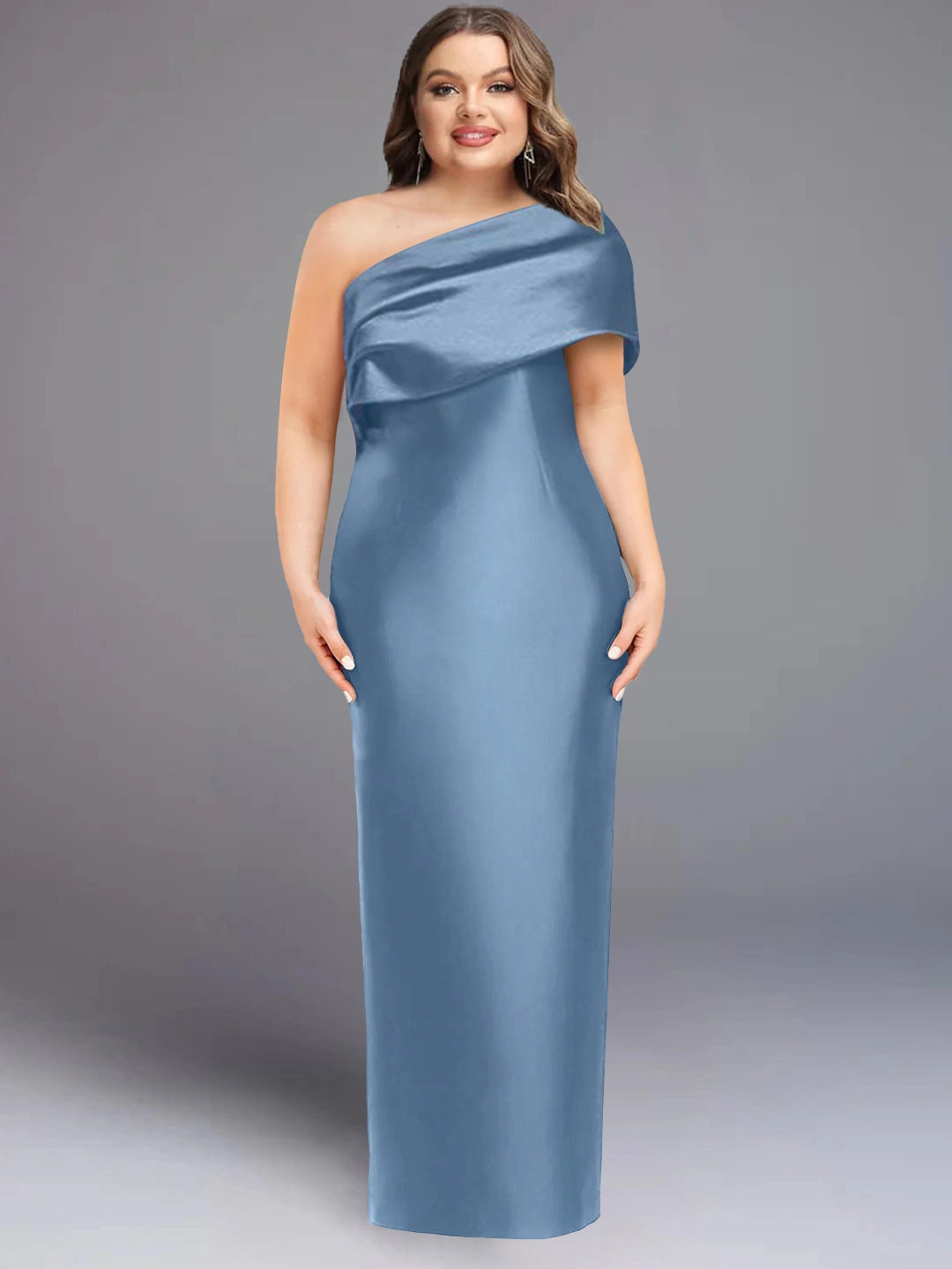 Elegant Sheath One Shoulder Sleeveless Bow Back Slit Floor Length Mother of the Bride Dress