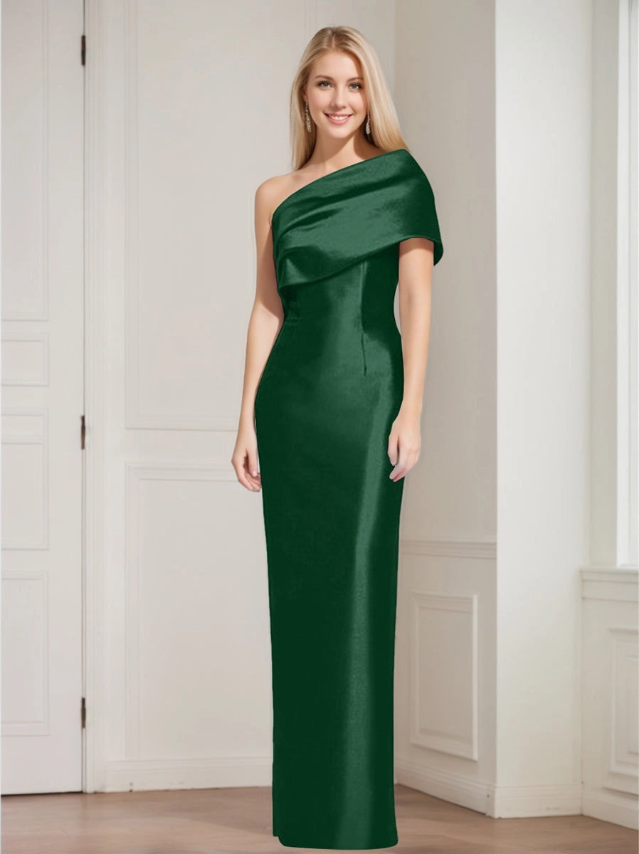 Elegant Sheath One Shoulder Sleeveless Bow Back Slit Floor Length Mother of the Bride Dress
