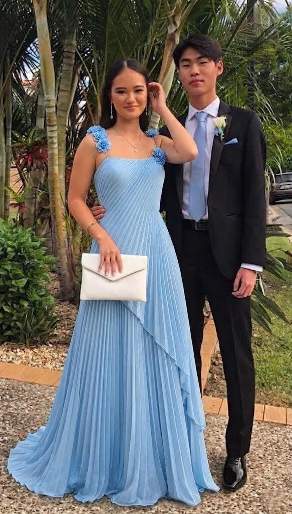 Romantic A-Line Square Neck Sleeveless Chiffon Floor Length Wedding Guest Dress
